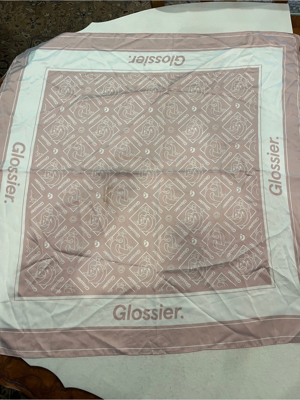 Glossier Dusty light Pink and White G Pal Logo satin-y scarf. GUC!